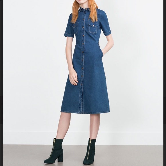 zara denim button dress